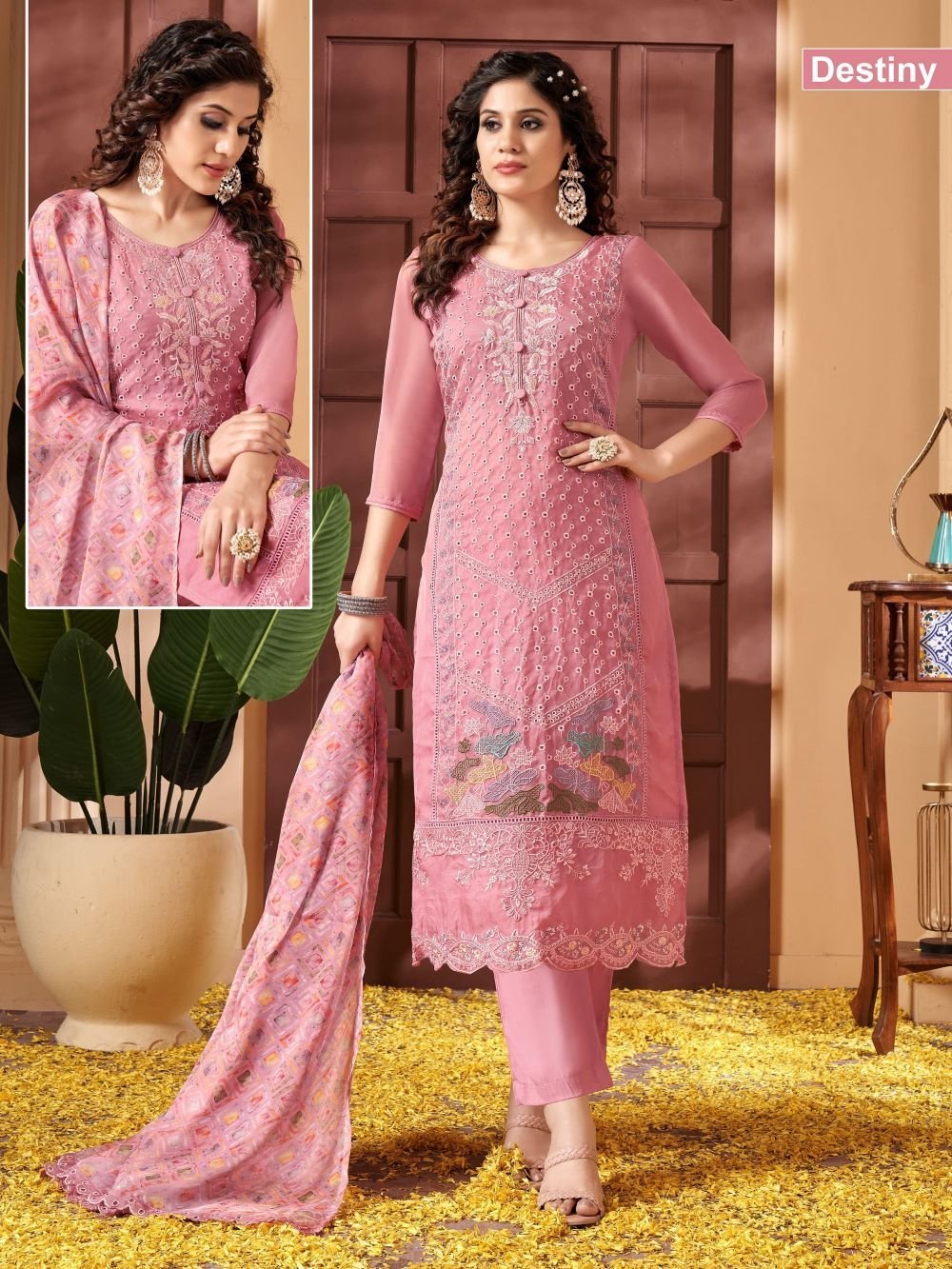 Traditional salwar kameez sets with premium zari and thread-work for B2B buyers